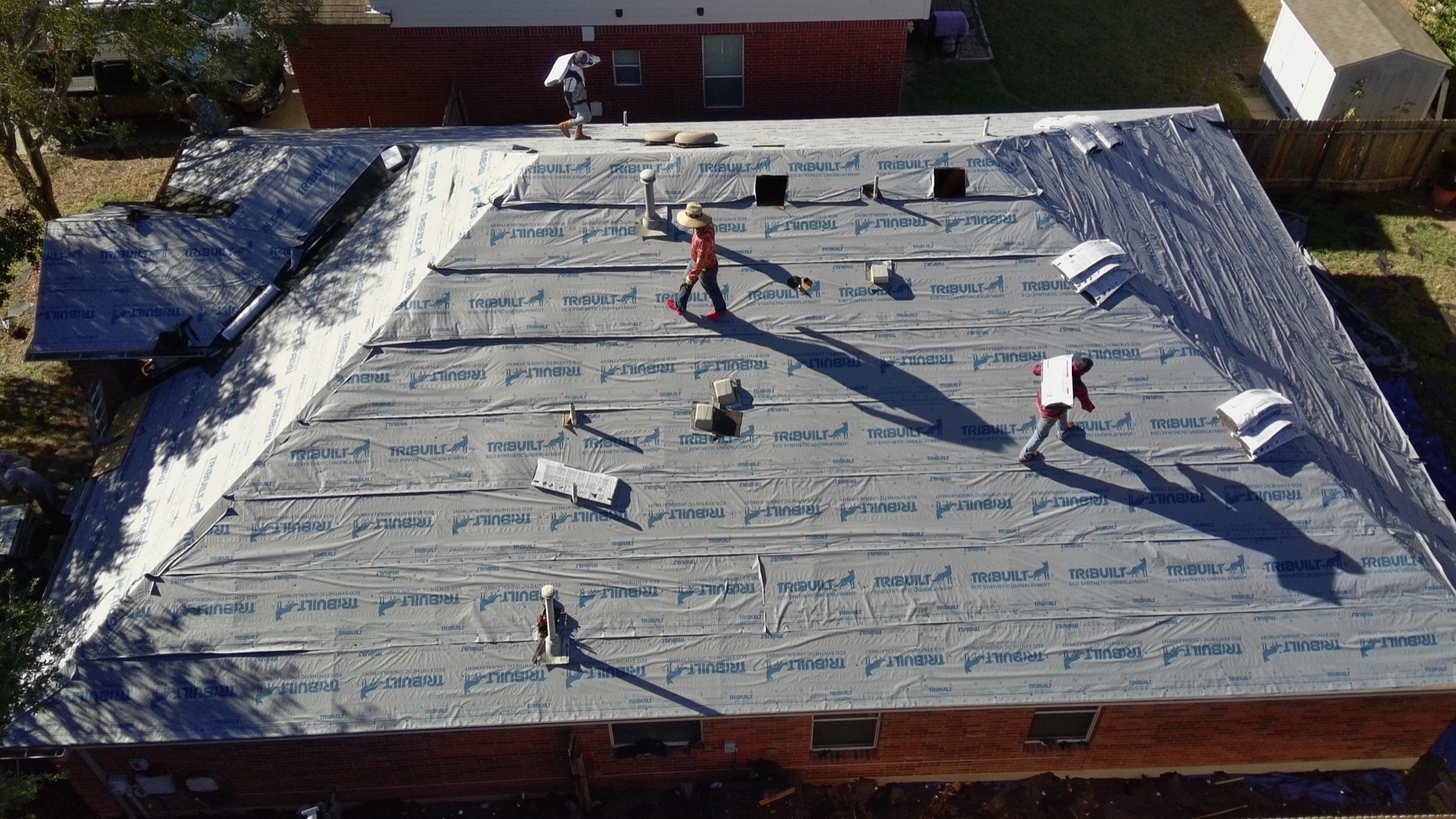 Rush Builders crew mid roof replacement in Central Texas